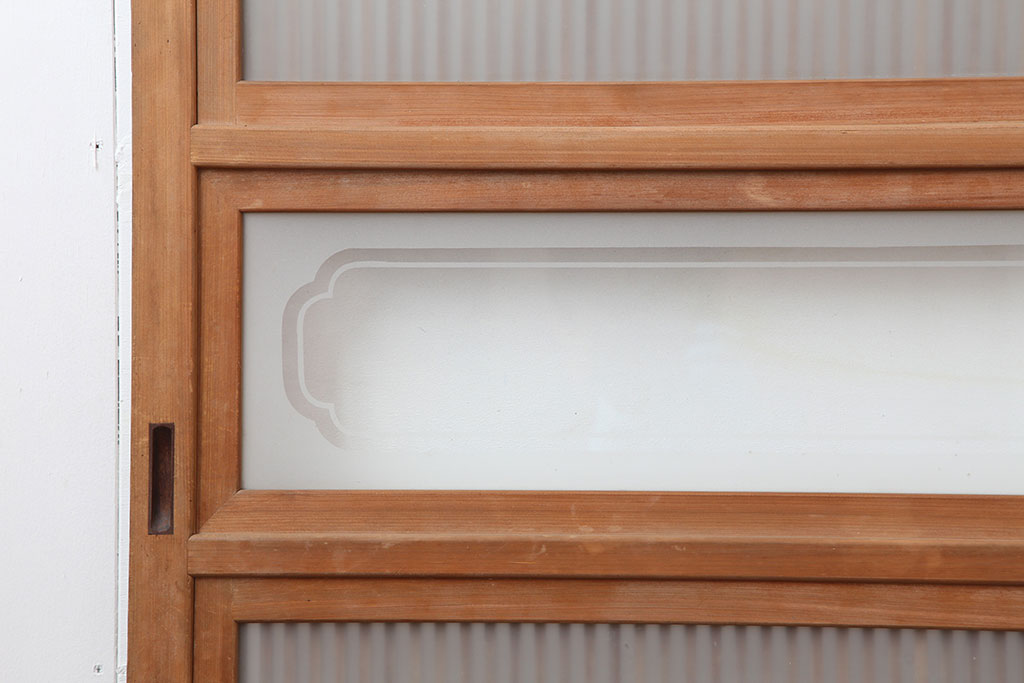 アンティーク建具　裏ガラス入り　和空間を盛り上げる上手物の格子戸2枚セット(ガラス帯戸、建具、引き戸)(R-037072)