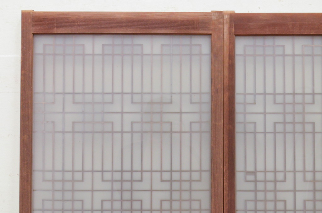 アンティーク建具　片面ガラス　アジアンテイストの空間づくりにも活躍する組子入り書院戸2枚セット(窓、ガラス戸、引き戸)(R-072137)