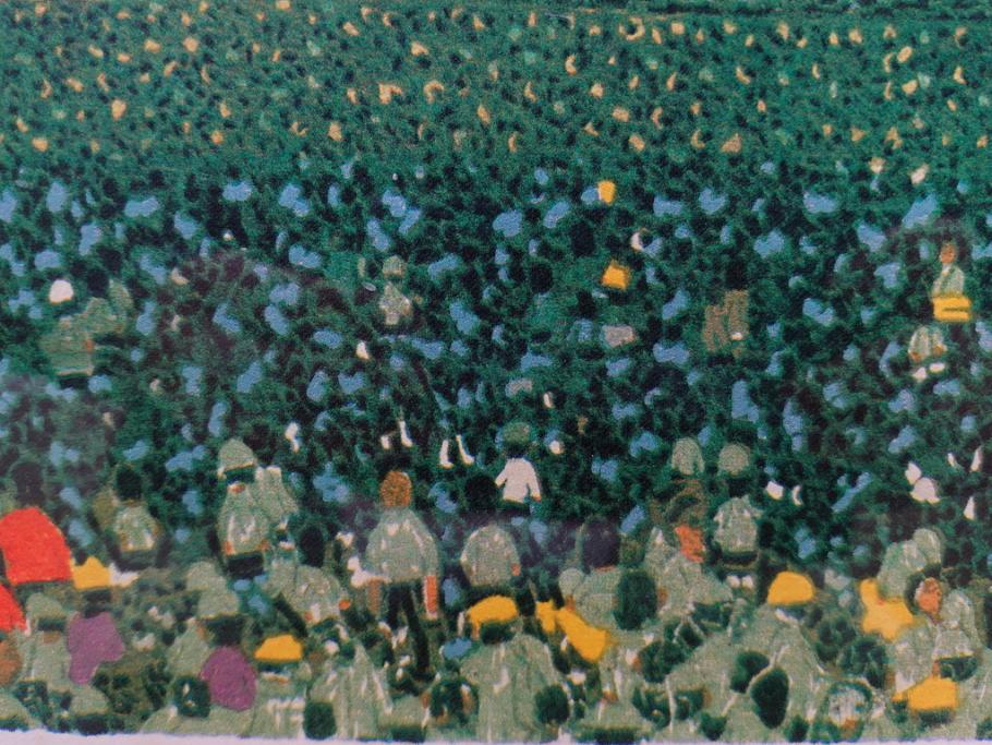 真作　山下清　「長岡の花火」　32/300　緻密なデザインが目を引くリトグラフ(版画、落款印、風景画、壁掛け、額装、外箱付き)(R-079482)　