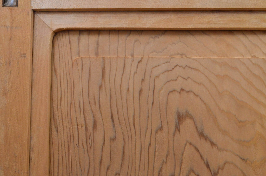 アンティーク建具　杉材　木目が楽しめる一枚板のガラス帯戸3枚セット(引き戸、板戸)(R-071388)