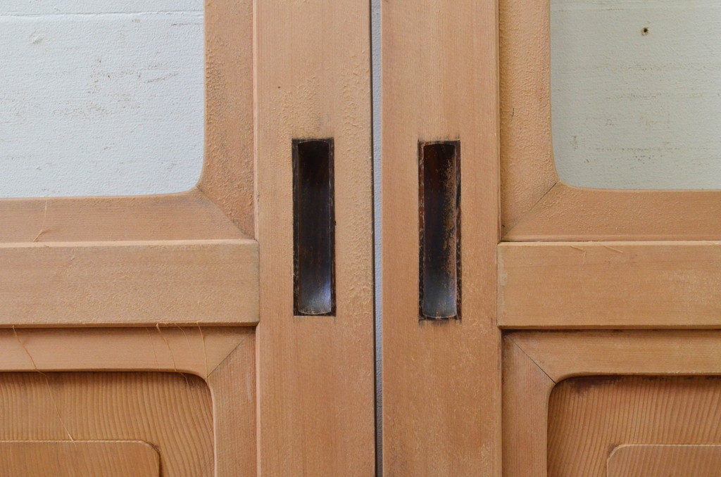 アンティーク建具　杉材　木目が楽しめる一枚板のガラス帯戸3枚セット(引き戸、板戸)(R-071388)