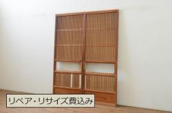 アンティーク建具　特大!!　ヒノキ材　味わい深い風合いの立派な門扉1対2枚セット(木製扉、蔵戸、玄関戸)(R-067551)