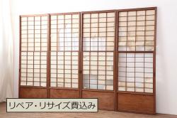アンティーク建具　素朴な木味が魅力のガラス戸4枚セット(引き戸)(R-080918)