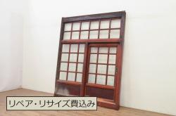 【オーダー建具実例】ご希望のサイズでガラス戸を新規製作。色ガラスを入れ大正ロマン風に。当店オリジナルの花菱模様ガラスも入れました。(引き戸、建具)