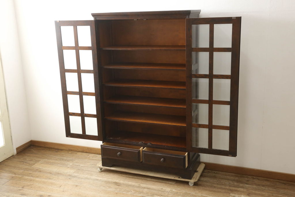 中古　美品　北海道民芸家具　和洋どちらのお部屋にも馴染むブックケース(本箱、収納棚、キャビネット、飾り棚)(R-060300)