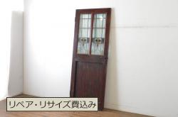 アンティーク建具　上手物!!　縦桟が太くて立派な裏障子付き格子戸4枚セット(引き戸、障子戸、ガラス帯戸)(R-080484)