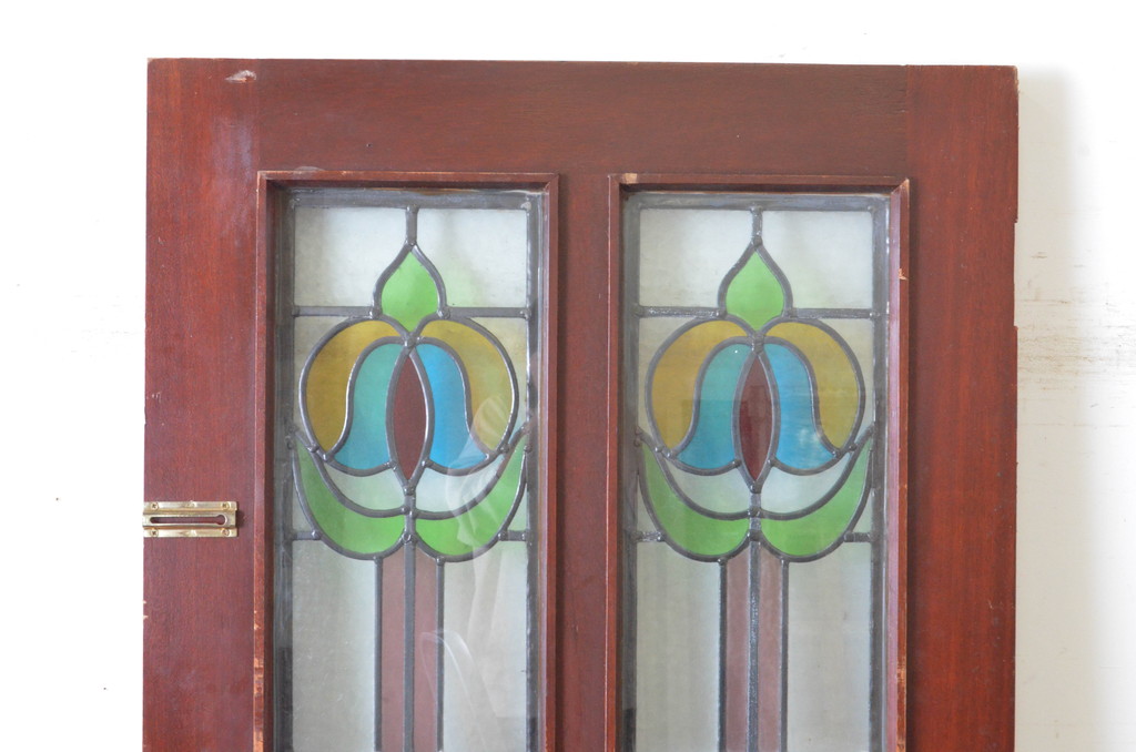 イギリスアンティーク　色鮮やかなデザインが目を惹く、重厚感のあるステンドグラスドア1枚(扉、建具、英国)(R-064946)