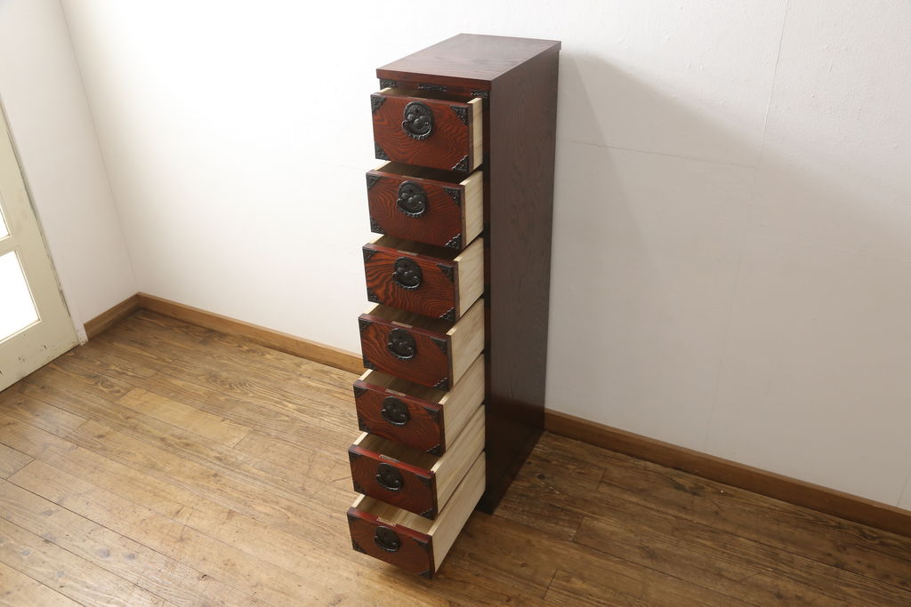 中古　美品　岩谷堂箪笥　スリムなサイズで取り入れやすい縦型チェスト(引き出し、和タンス、収納たんす)(R-059701)