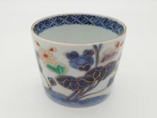 江戸期　古伊万里　色絵草花文蕎麦猪口(和食器、有田焼)(R-060471)