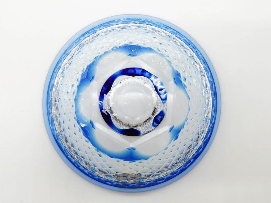 KAGAMI　カガミクリスタル　江戸切子　懐石杯(ブルーガラス、共箱付)(R-060480)