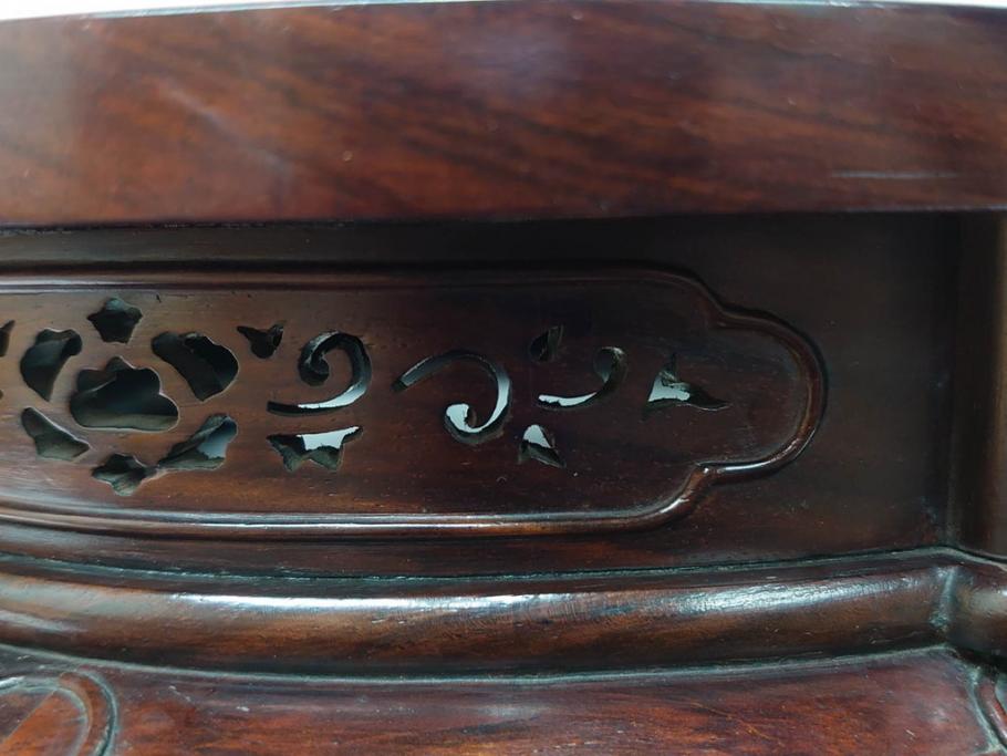 時代物　花菱蒔絵　お部屋を上品に演出する紫檀七宝式中央卓(唐木、家紋、花台、ミニテーブル、飾り台、木製、漆、共箱付き)(R-079514)　