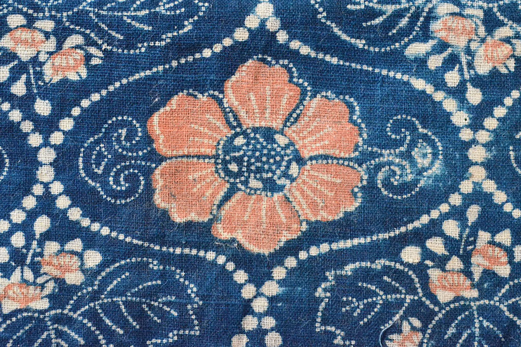 明治期 赤入り藍型染木綿古布(布団皮、藍染)(R-052917) | ラフジュ工房