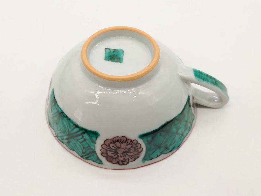 正木春蔵　九谷焼　色絵　染付　上品な花のデザインが魅力のカップ&ソーサー5客セット(金彩、フラワー、植物、C&S、碗皿、洋食器、裏印)(R-079516)