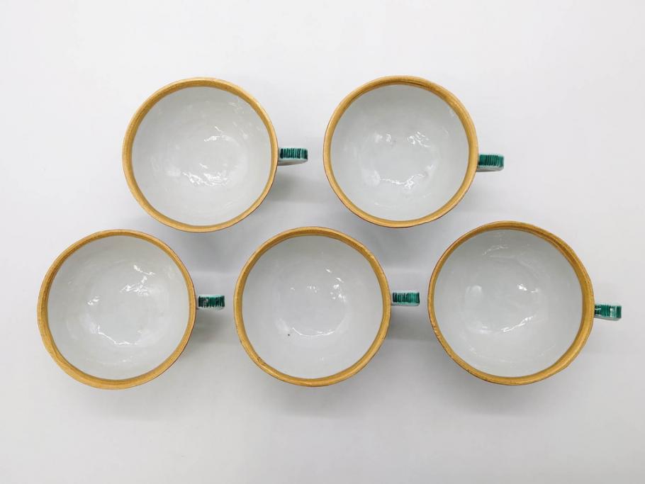 正木春蔵　九谷焼　色絵　染付　上品な花のデザインが魅力のカップ&ソーサー5客セット(金彩、フラワー、植物、C&S、碗皿、洋食器、裏印)(R-079516)