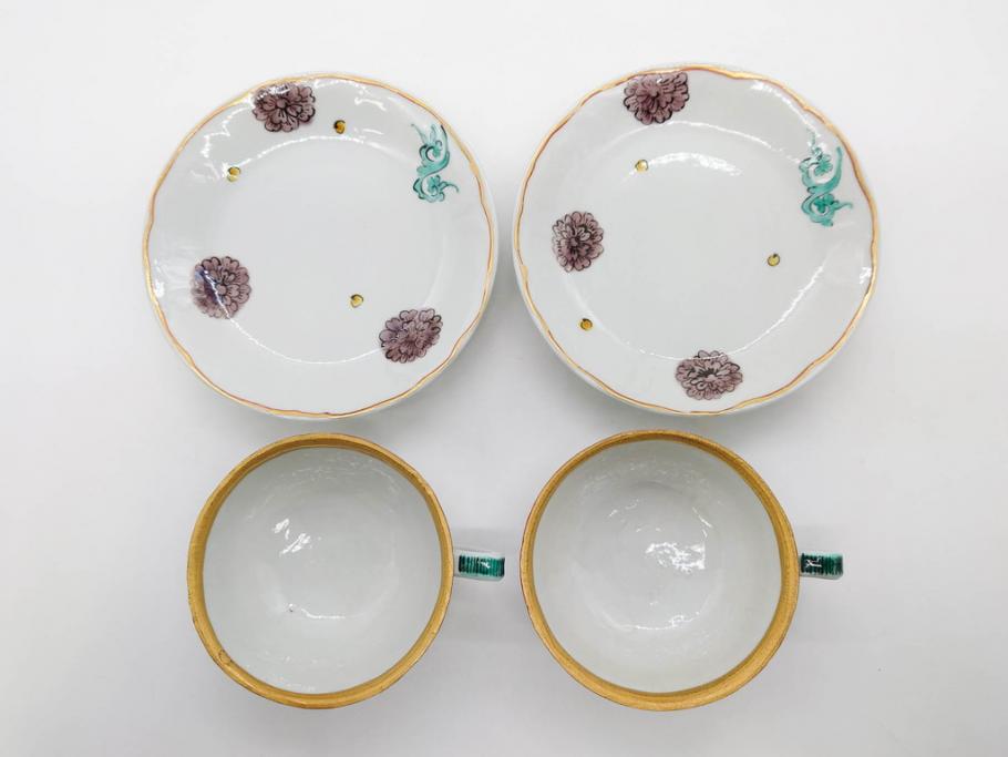 正木春蔵　九谷焼　色絵　染付　上品な花のデザインが魅力のカップ&ソーサー5客セット(金彩、フラワー、植物、C&S、碗皿、洋食器、裏印)(R-079516)