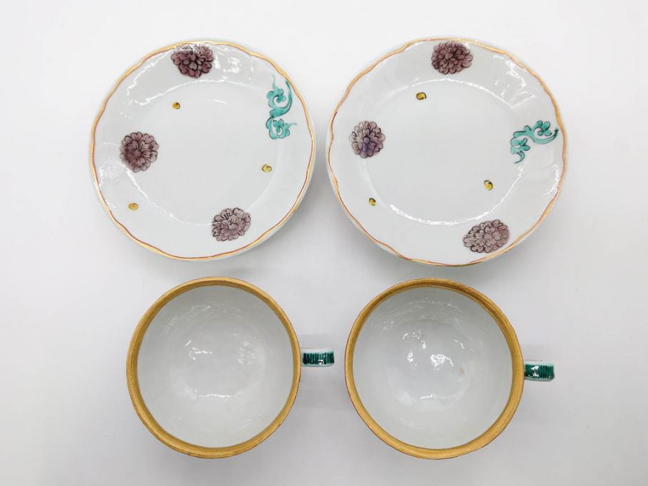 正木春蔵　九谷焼　色絵　染付　上品な花のデザインが魅力のカップ&ソーサー5客セット(金彩、フラワー、植物、C&S、碗皿、洋食器、裏印)(R-079516)
