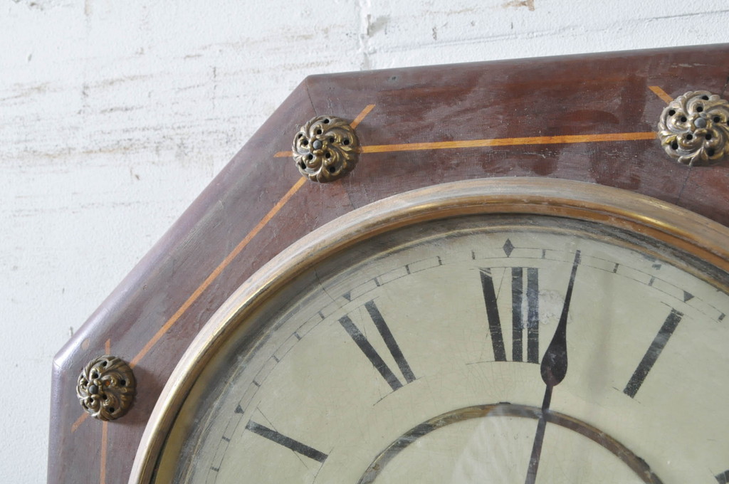 アンティーク時計　アメリカ　Seth Thomas(セス トーマス)　お花モチーフがレトロで可憐な掛け時計(柱時計、古時計、八角時計)(R-072197)