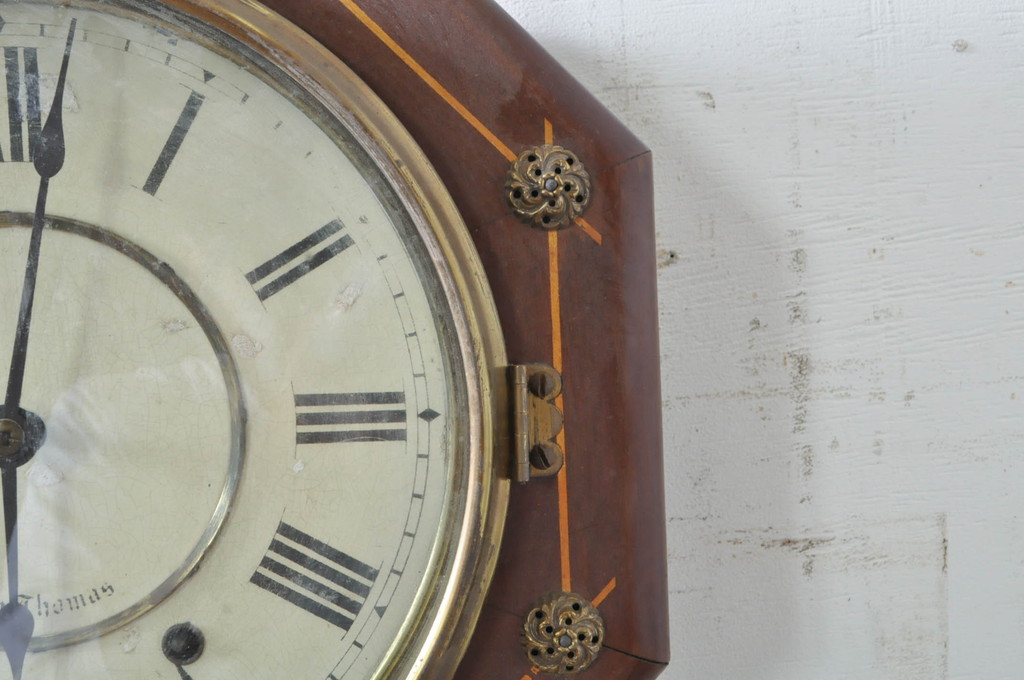 アンティーク時計　アメリカ　Seth Thomas(セス トーマス)　お花モチーフがレトロで可憐な掛け時計(柱時計、古時計、八角時計)(R-072197)