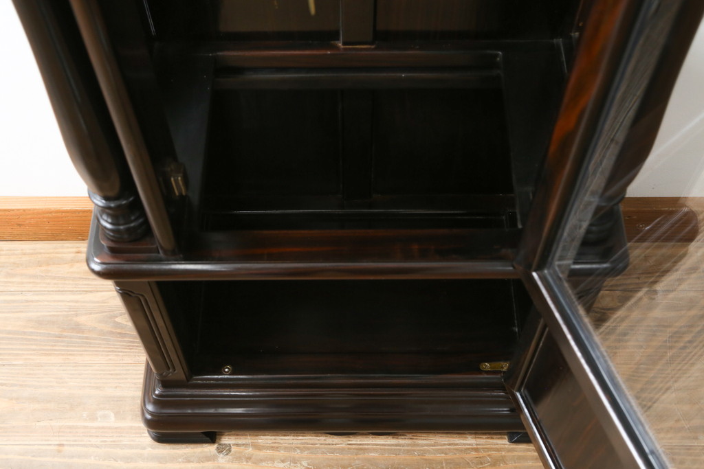 和製ビンテージ　未使用　展示品!!　ドイツ　Hermle(ヘルムレ)社製の時計付き(分銅式　振り子付き)　縞黒檀(シマコクタン)　螺鈿(ラデン)　象嵌入り　細やかな装飾が美しいホールクロック(時計台、振り子時計、ヴィンテージ)(R-076262)