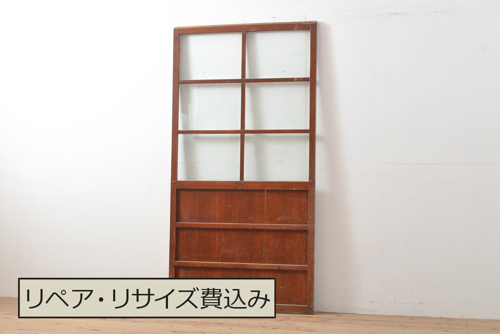 アンティーク建具　昭和初期　レトロな雰囲気を高めるガラス戸1枚(引き戸)(R-055313)