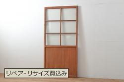 アンティーク建具　総欅(ケヤキ)一枚板　立派な差し込み錠が目を惹く窓2枚セット(引き戸、板戸)(R-065030)