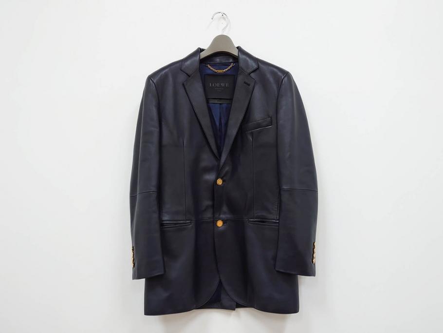 スペイン　LOEWE(ロエベ)　羊革　サイズ46　ラムレザージャケット(シープスキン、アウター、メンズ、男性、黒、ブラック、皮製品、裏地付き)(R-079598)