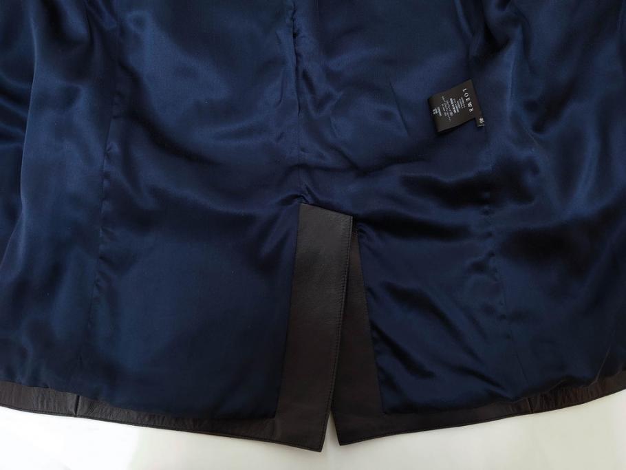 スペイン　LOEWE(ロエベ)　羊革　サイズ46　ラムレザージャケット(シープスキン、アウター、メンズ、男性、黒、ブラック、皮製品、裏地付き)(R-079598)