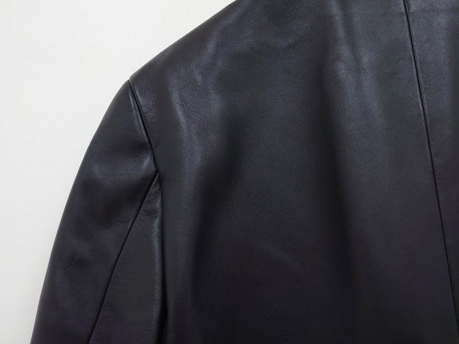 スペイン　LOEWE(ロエベ)　羊革　サイズ46　ラムレザージャケット(シープスキン、アウター、メンズ、男性、黒、ブラック、皮製品、裏地付き)(R-079598)