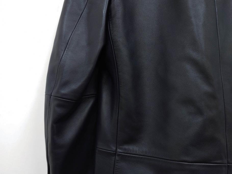 スペイン　LOEWE(ロエベ)　羊革　サイズ46　ラムレザージャケット(シープスキン、アウター、メンズ、男性、黒、ブラック、皮製品、裏地付き)(R-079598)