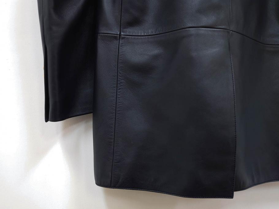 スペイン　LOEWE(ロエベ)　羊革　サイズ46　ラムレザージャケット(シープスキン、アウター、メンズ、男性、黒、ブラック、皮製品、裏地付き)(R-079598)