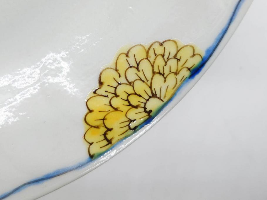 正木春蔵　九谷焼　染付　約19cm　6.2寸　食卓を明るく彩る中皿5枚セット(菊、花、和皿、和食器、なます皿、裏印、六寸二分)(R-079517)
