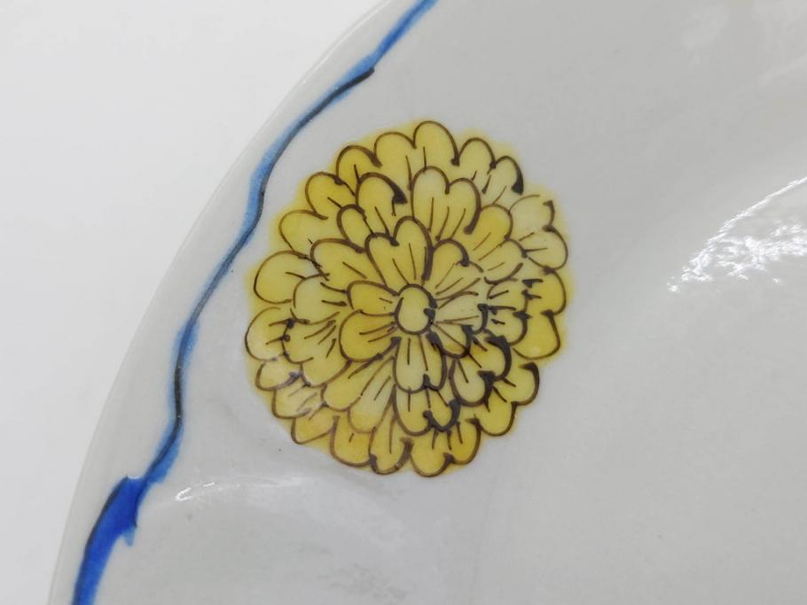 正木春蔵　九谷焼　染付　約19cm　6.2寸　食卓を明るく彩る中皿5枚セット(菊、花、和皿、和食器、なます皿、裏印、六寸二分)(R-079517)