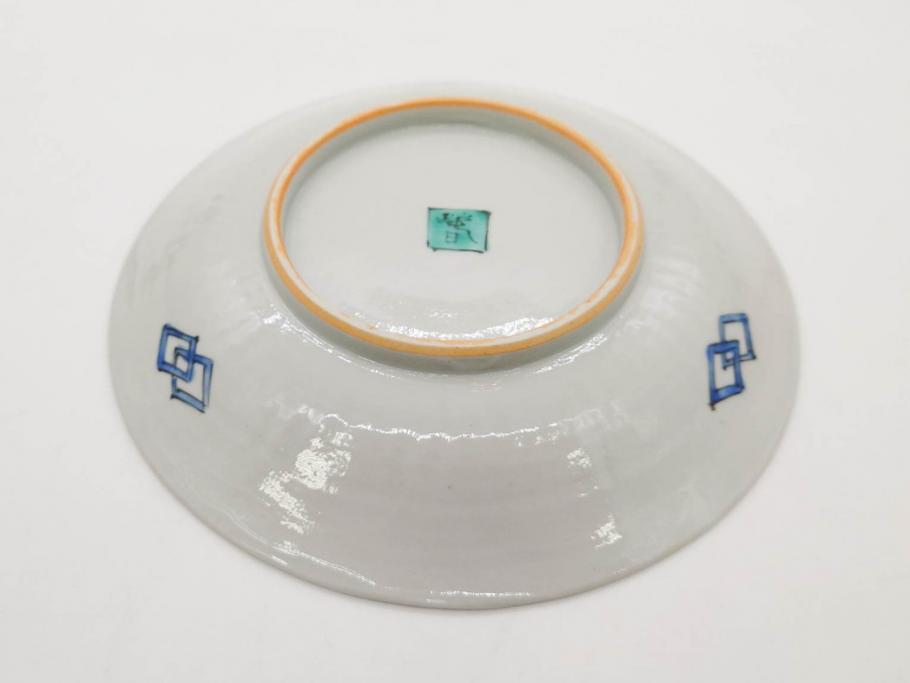 正木春蔵　九谷焼　染付　約19cm　6.2寸　食卓を明るく彩る中皿5枚セット(菊、花、和皿、和食器、なます皿、裏印、六寸二分)(R-079517)