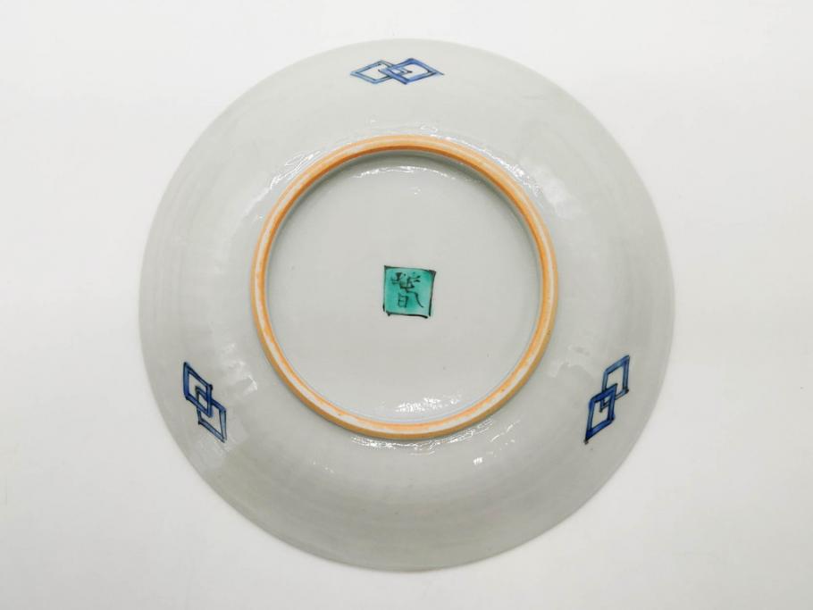 正木春蔵　九谷焼　染付　約19cm　6.2寸　食卓を明るく彩る中皿5枚セット(菊、花、和皿、和食器、なます皿、裏印、六寸二分)(R-079517)