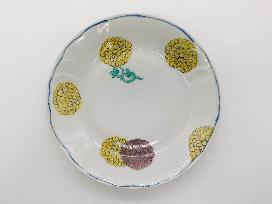 正木春蔵　九谷焼　染付　約19cm　6.2寸　食卓を明るく彩る中皿5枚セット(菊、花、和皿、和食器、なます皿、裏印、六寸二分)(R-079517)