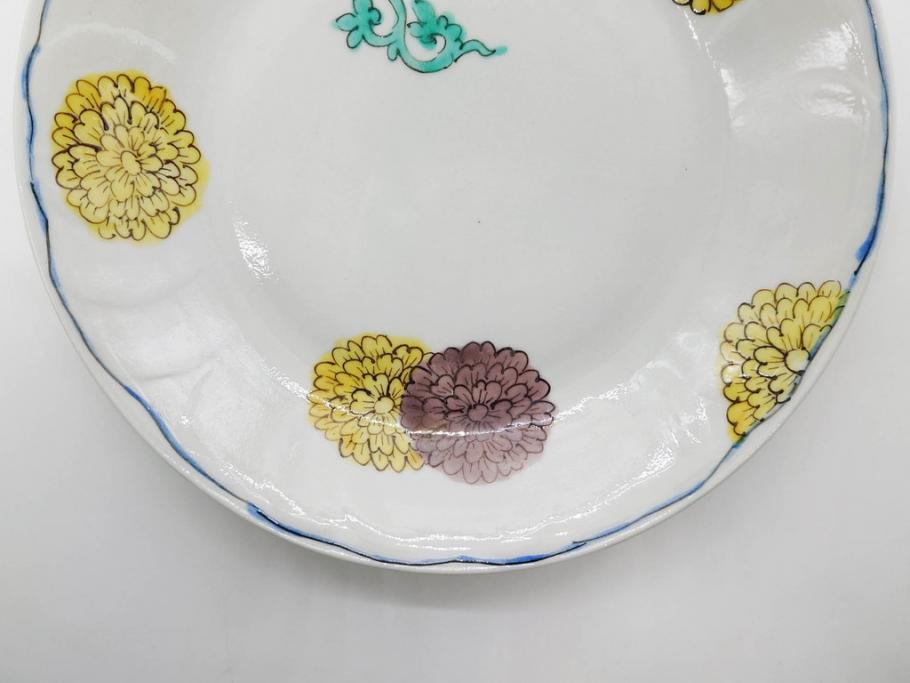正木春蔵　九谷焼　染付　約19cm　6.2寸　食卓を明るく彩る中皿5枚セット(菊、花、和皿、和食器、なます皿、裏印、六寸二分)(R-079517)