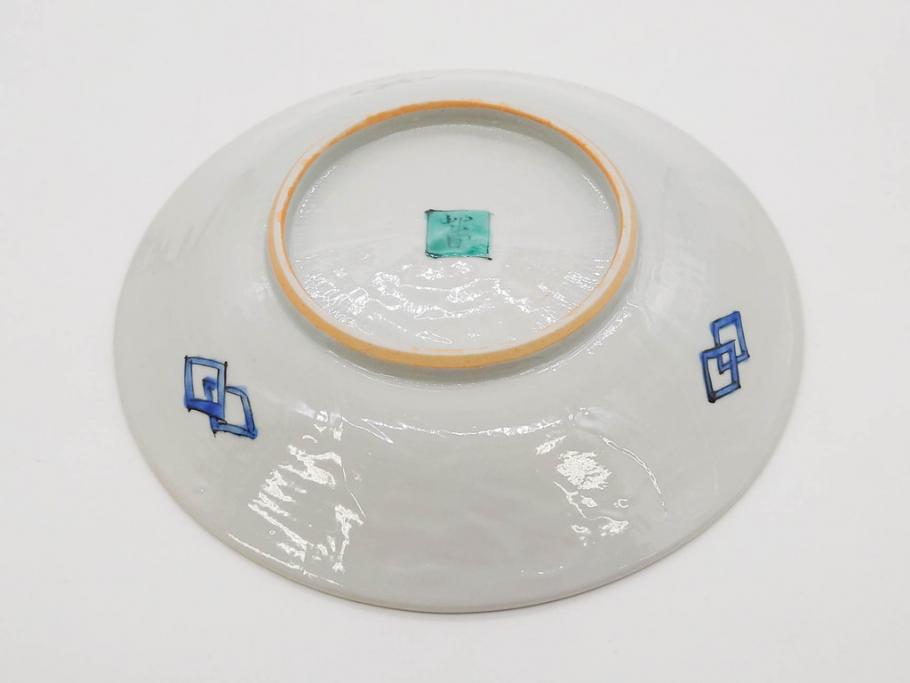 正木春蔵　九谷焼　染付　約19cm　6.2寸　食卓を明るく彩る中皿5枚セット(菊、花、和皿、和食器、なます皿、裏印、六寸二分)(R-079517)