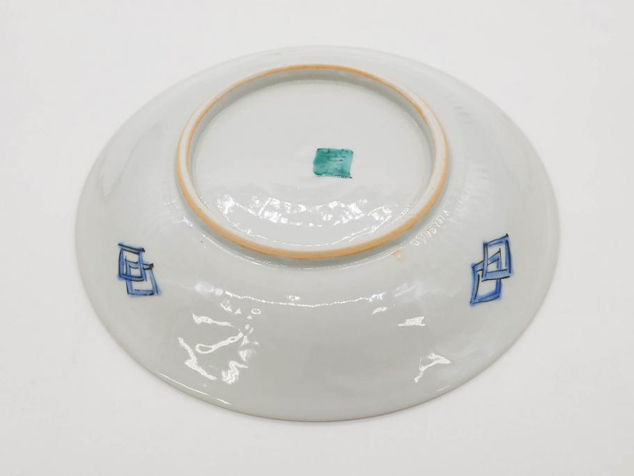 正木春蔵　九谷焼　染付　約19cm　6.2寸　食卓を明るく彩る中皿5枚セット(菊、花、和皿、和食器、なます皿、裏印、六寸二分)(R-079517)