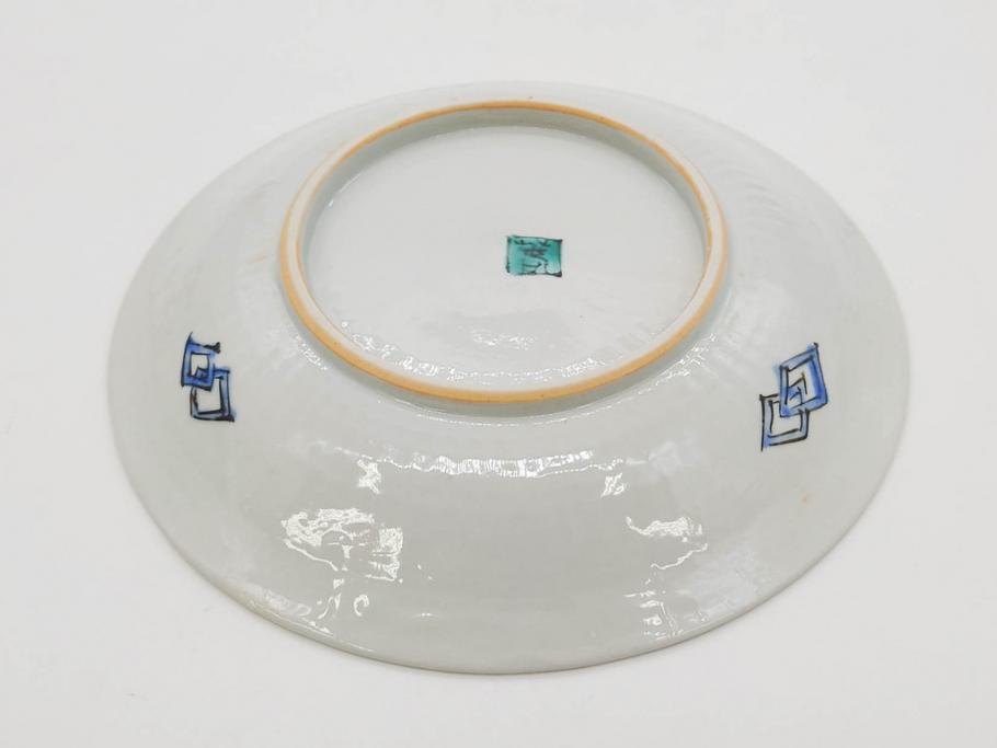 正木春蔵　九谷焼　染付　約19cm　6.2寸　食卓を明るく彩る中皿5枚セット(菊、花、和皿、和食器、なます皿、裏印、六寸二分)(R-079517)