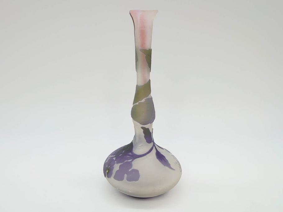 フランス　エミールガレ　カメオ技法　紫陽花文　優雅な空間を演出してくれる小花瓶(一輪挿し、花器、共箱付き)(R-073835)