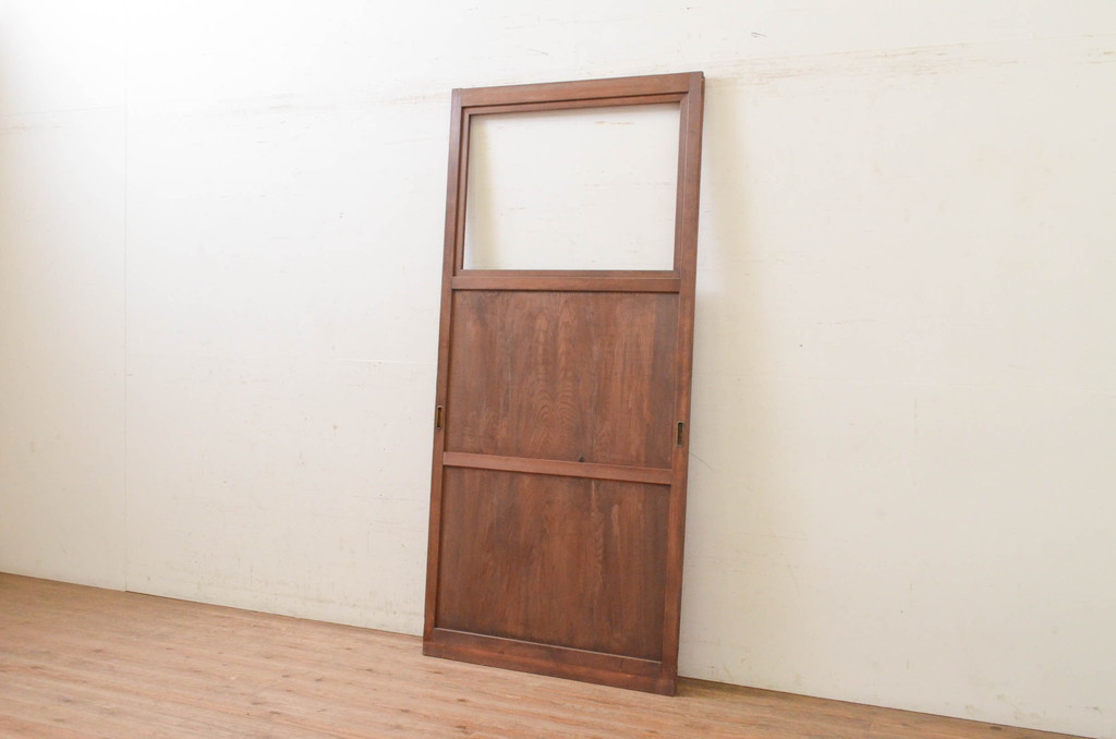 アンティーク建具　レトロな空間作りにおすすめなガラス入り板戸1枚(ガラス戸、引き戸)(R-071394)