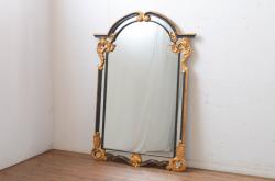 フランスアンティーク　ゴールドとブラックカラーの組み合わせがシックで素敵なウォールミラー(壁掛け鏡)(R-065563)