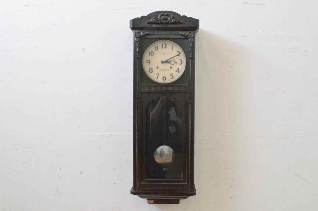 和製アンティーク　精工舎(SEIKOSHA、セイコー)　14DAY　TRADE(S)MARK　クラシカルな雰囲気の大型掛け時計(柱時計、古時計、振り子時計)(R-072155)