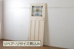 アンティーク建具　インテリア好きさんに人気の銀モールガラス入り!レトロな引き戸1枚(建具、ガラス戸、引き戸)(R-057480)
