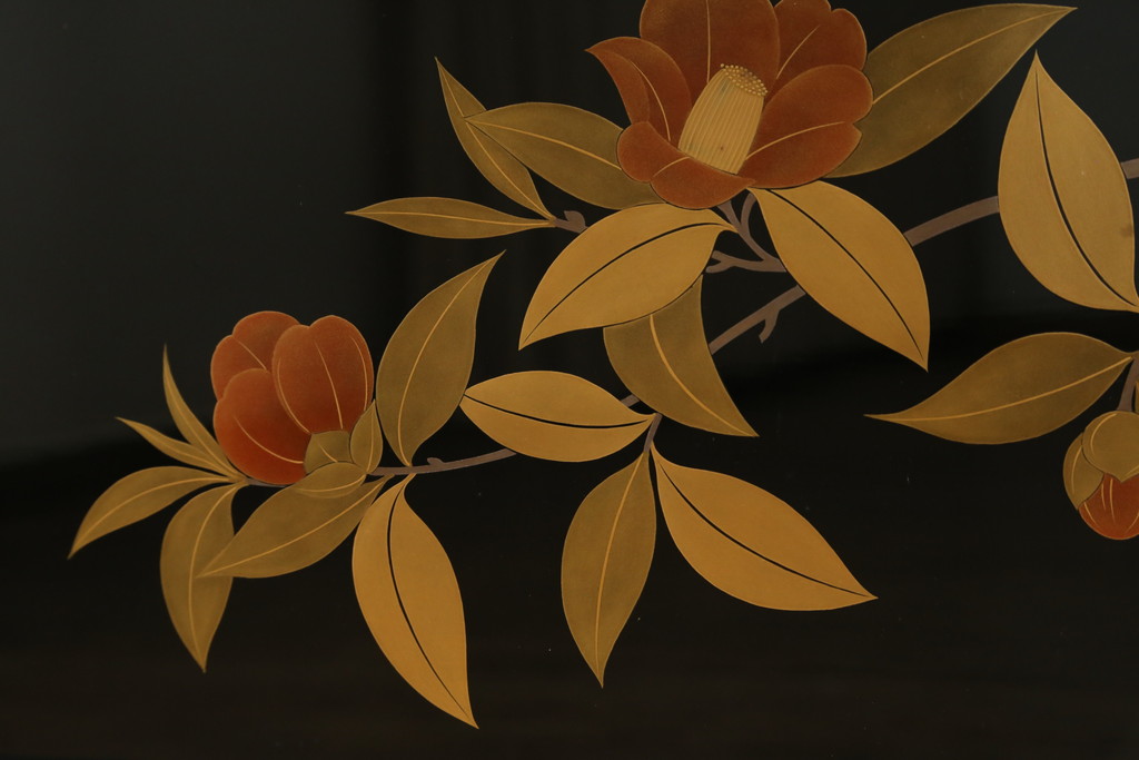和製ビンテージ　漆芸家・東端真筰作　椿露草　蒔絵の繊細な美しさが感じられる漆塗りの飾り棚(茶棚、収納棚、戸棚、ヴィンテージ)(定価約400万円)(R-079449)