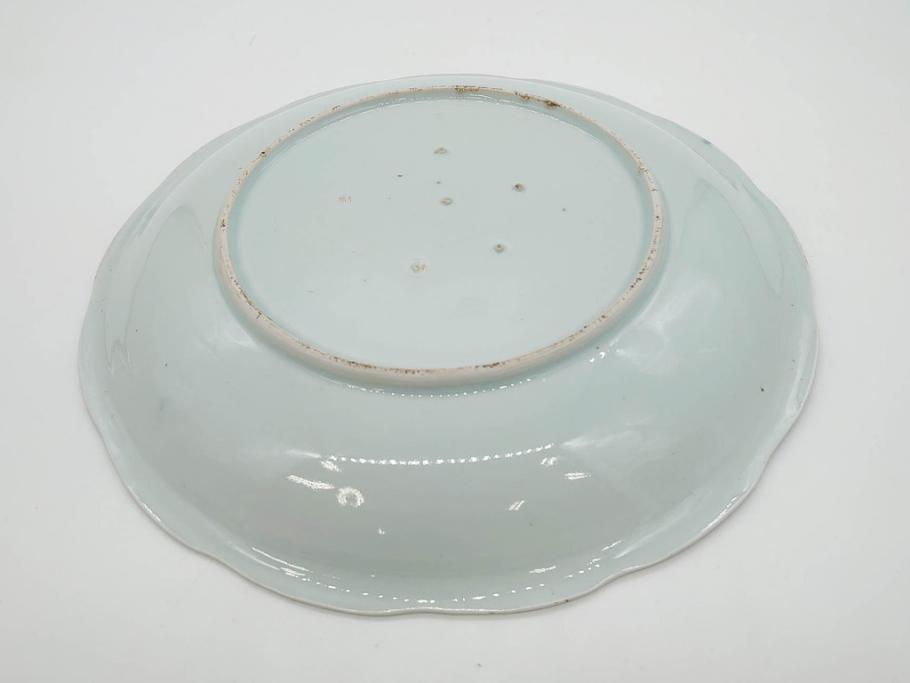 江戸期　古伊万里　染付　富士山・山水図　約30cm　9.7寸　丁寧な絵付けが優美な大皿(干し網、ツバメ、海、波、風景、和皿、和食器、九寸七分)(R-079557)