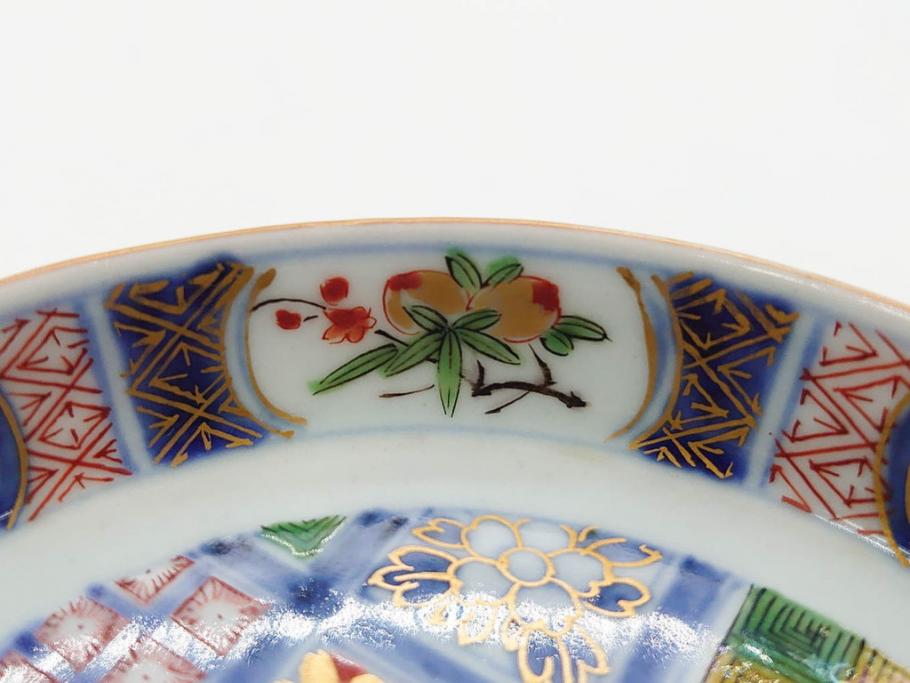 江戸期　大聖寺伊万里　染付　格子文　石畳文　奇玉珍玩　約10cm　3.3寸　華やかで美しい小皿2枚セット(色絵、小紋、梅、菊、花、松、なます皿、豆皿、手塩皿、深皿、和皿、和食器、三寸三分)(R-079560)