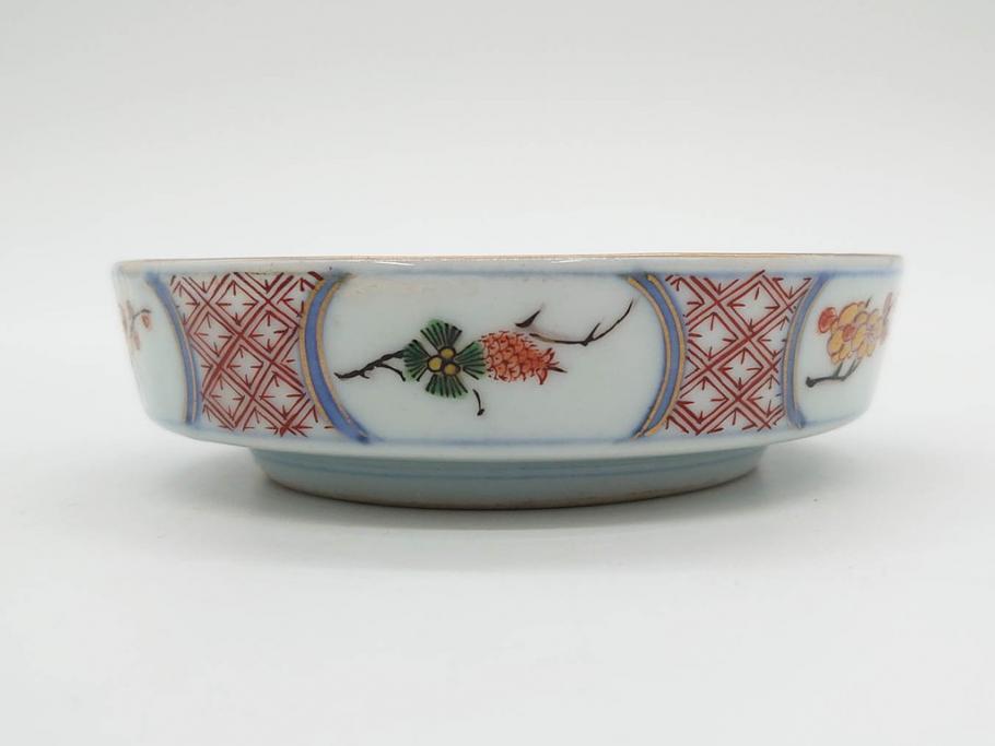 江戸期　大聖寺伊万里　染付　格子文　石畳文　奇玉珍玩　約10cm　3.3寸　華やかで美しい小皿2枚セット(色絵、小紋、梅、菊、花、松、なます皿、豆皿、手塩皿、深皿、和皿、和食器、三寸三分)(R-079560)