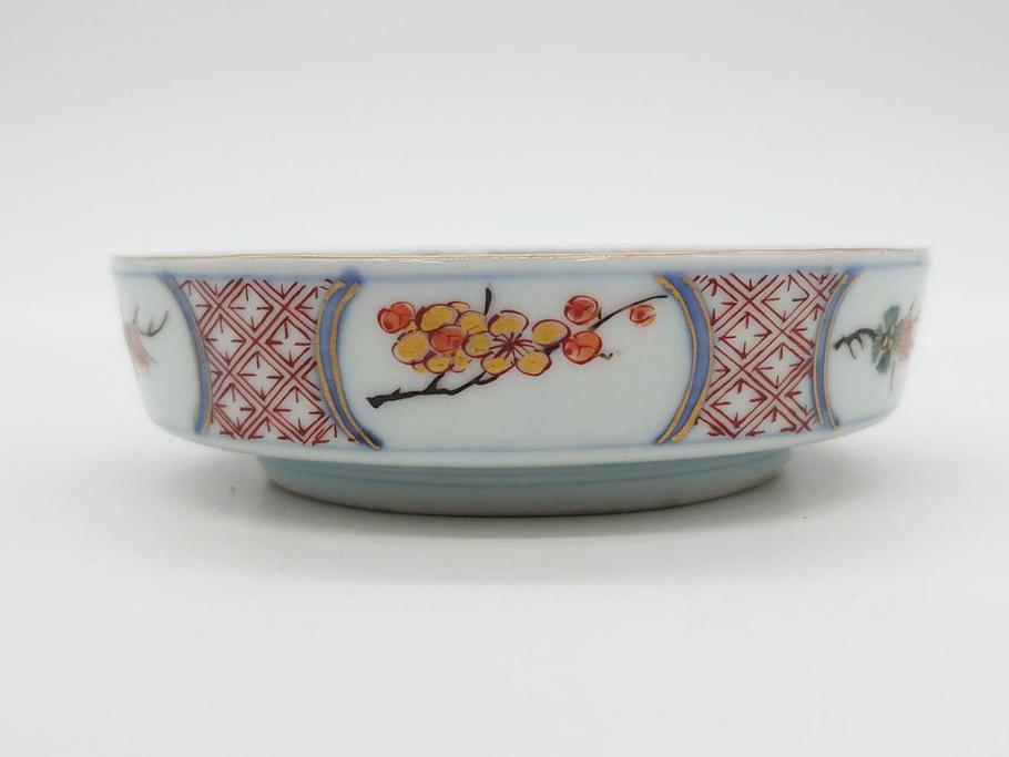 江戸期　大聖寺伊万里　染付　格子文　石畳文　奇玉珍玩　約10cm　3.3寸　華やかで美しい小皿2枚セット(色絵、小紋、梅、菊、花、松、なます皿、豆皿、手塩皿、深皿、和皿、和食器、三寸三分)(R-079560)