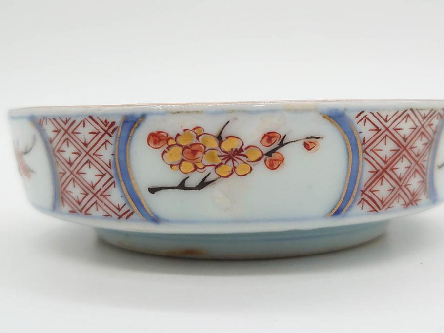 江戸期　大聖寺伊万里　染付　格子文　石畳文　奇玉珍玩　約10cm　3.3寸　華やかで美しい小皿2枚セット(色絵、小紋、梅、菊、花、松、なます皿、豆皿、手塩皿、深皿、和皿、和食器、三寸三分)(R-079560)